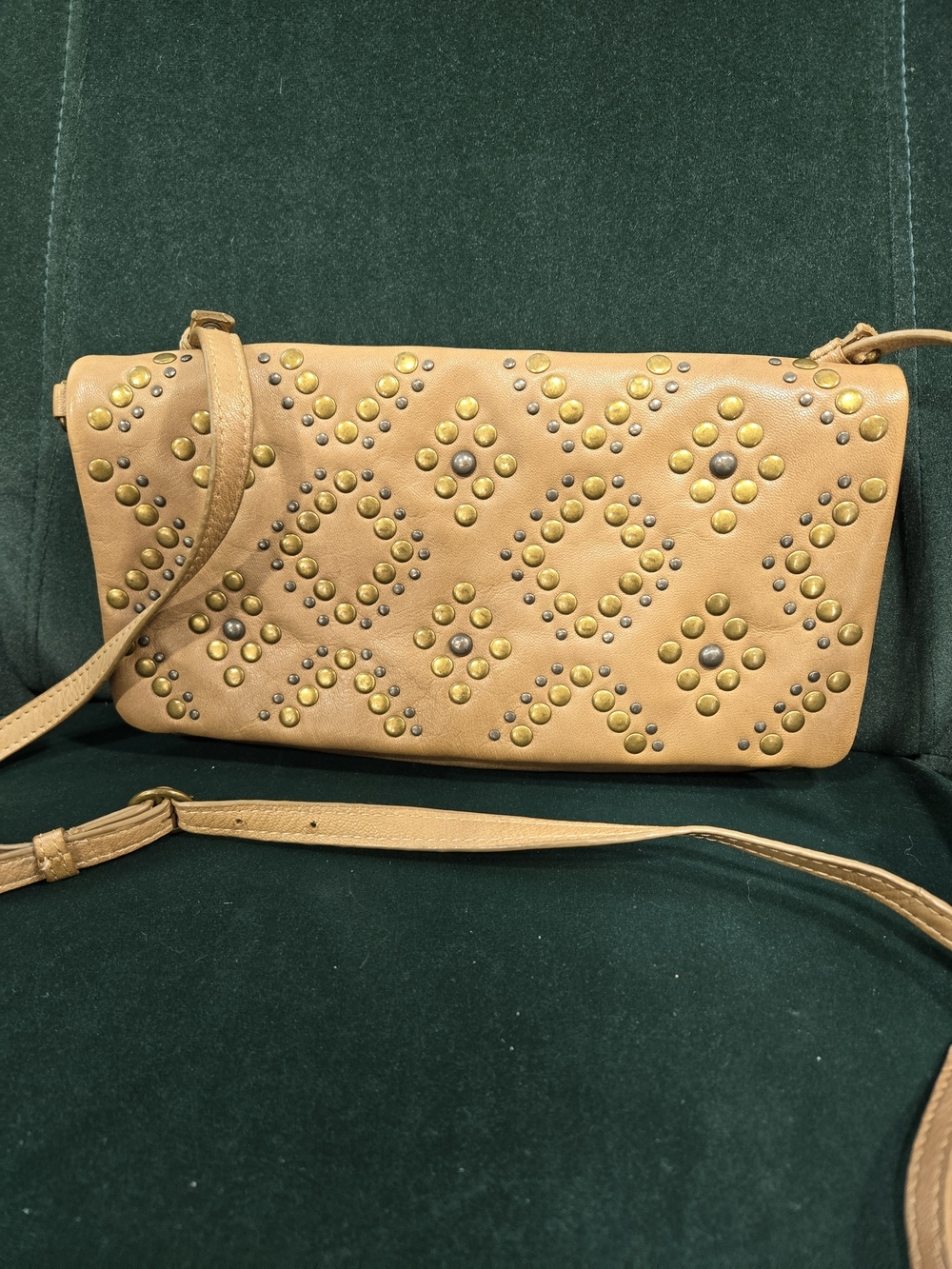 Lucky Brand Tan Studded Leather Crossbody Bag - Picture 2 of 11